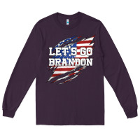 Plum Let's Go Brandon Ripped Cloth with American Flag Long Sleeve Tee - Jasminsmagicworld