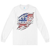 White Let's Go Brandon Ripped Cloth with American Flag Long Sleeve Tee - Jasminsmagicworld