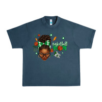 Midnight Navy Afro Messy Bun Full Face Basketball Mom Urban Heavy Tee - texasbilliewilder