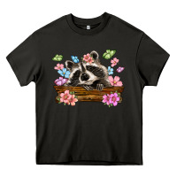 Asphalt raccoon with flowers Heavy Core Tee - MaliasSmallBusiness