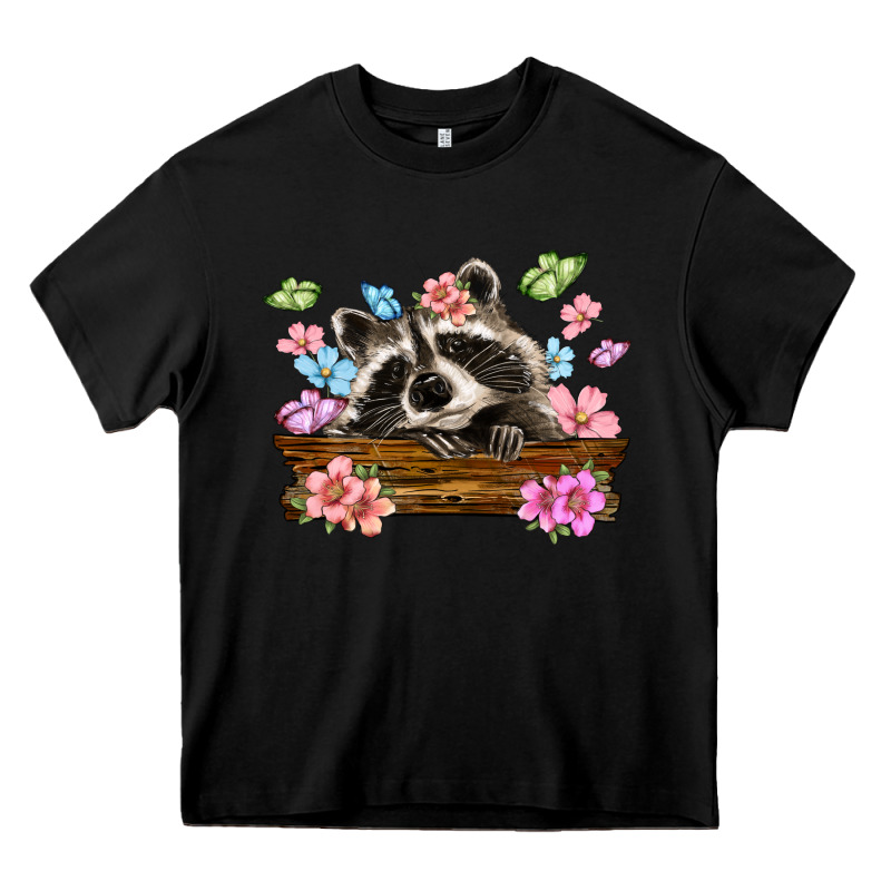 Raccoon With Flowers Heavy Core Tee by MaliasSmallBusiness | Teevron