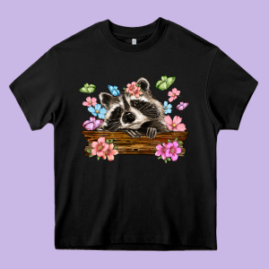 Raccoon With Flowers Heavy Core Tee Designed By Maliassmallbusiness