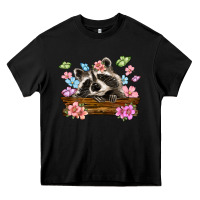 Black raccoon with flowers Heavy Core Tee - MaliasSmallBusiness