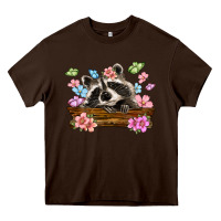 Chocolate Brown raccoon with flowers Heavy Core Tee - MaliasSmallBusiness