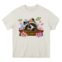 Cream raccoon with flowers Heavy Core Tee - MaliasSmallBusiness