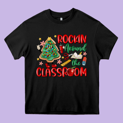 Rockin Around The Clasroom Teacher Heavy Core Tee Designed By Maliassmallbusiness