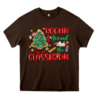 Chocolate Brown rockin around the clasroom teacher Heavy Core Tee - MaliasSmallBusiness