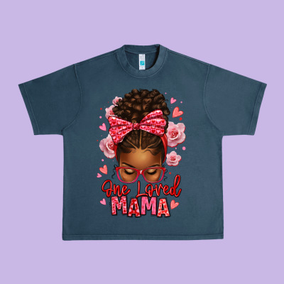 One Loved Mama Afro Messy Bun Urban Heavy Tee Designed By Texasbilliewilder
