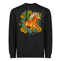 Black western horse cactus sunflowers horseshoe Heavyweight Sweatshirt - OliviaCreatesArt