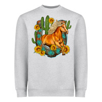 Heather Grey western horse cactus sunflowers horseshoe Heavyweight Sweatshirt - OliviaCreatesArt