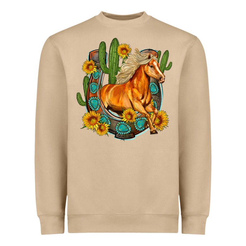 Western Horse Cactus Sunflowers Horseshoe Heavyweight Sweatshirt by OliviaCreatesArt | Teevron