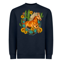 Navy western horse cactus sunflowers horseshoe Heavyweight Sweatshirt - OliviaCreatesArt
