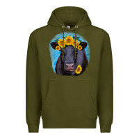 Army Green black angus with sunflower Premium Hoodie - RanaPortraitStore