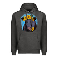 Charcoal Heather black angus with sunflower Premium Hoodie - RanaPortraitStore