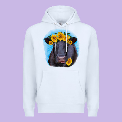 Black Angus With Sunflower Premium Hoodie Designed By Ranaportraitstore