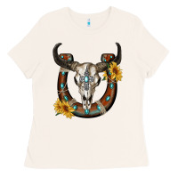 Bull Skull With Horseshoe Ladies Tee | Teevron