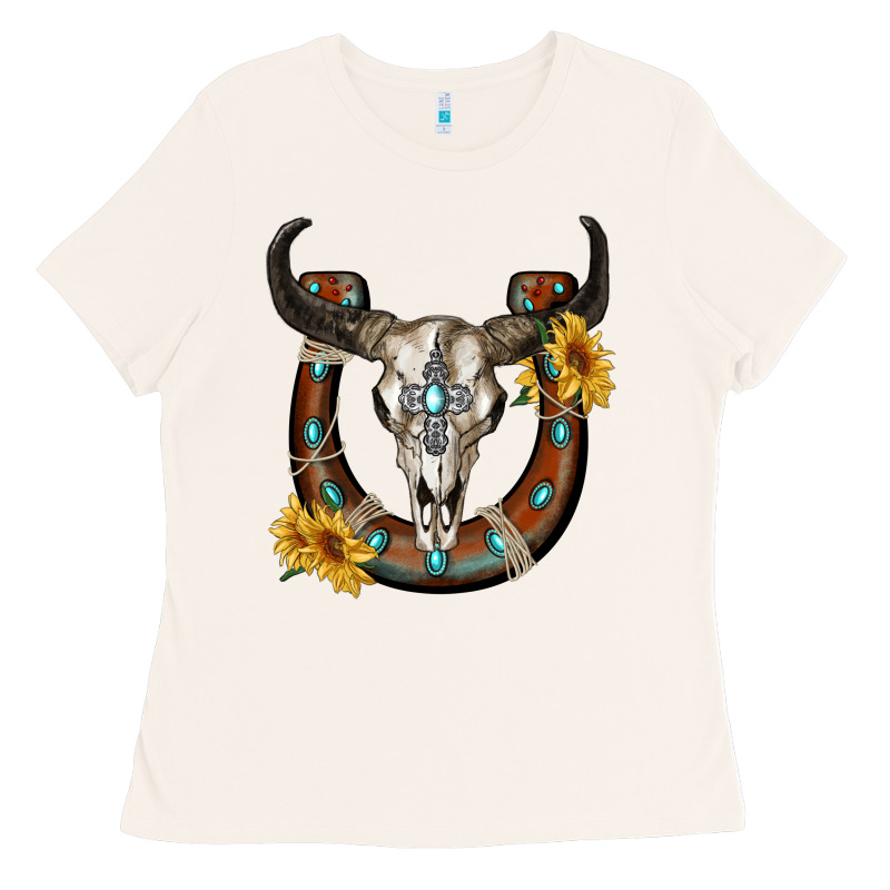 Bull Skull With Horseshoe Ladies Tee by RanaPortraitStore | Teevron