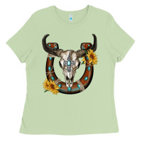 Matcha bull skull with horseshoe Ladies Tee - RanaPortraitStore