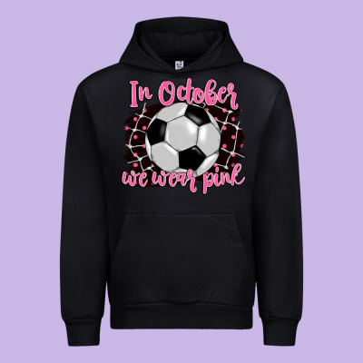 In October We Wear Pink Soccer Urban Hoodie Designed By Barkaloodesign
