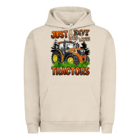 Pigment French Oak just a boy who loves tractors Urban Hoodie - BarkalooDesign
