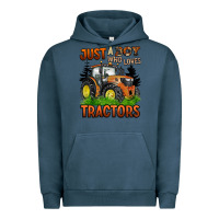 Pigment Midnight Navy just a boy who loves tractors Urban Hoodie - BarkalooDesign