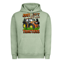 Pigment Oil Green just a boy who loves tractors Urban Hoodie - BarkalooDesign