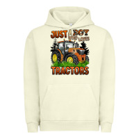 Pigment Pistachio just a boy who loves tractors Urban Hoodie - BarkalooDesign