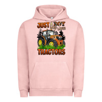 Pigment Salmon just a boy who loves tractors Urban Hoodie - BarkalooDesign