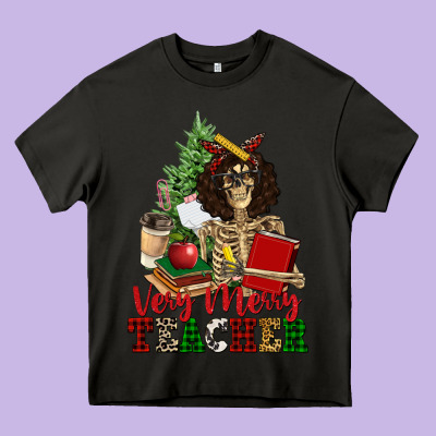 Very Merry Teacher Skeleton Heavy Core Tee Designed By Nancycooperartshop