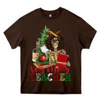 Chocolate Brown very merry teacher skeleton Heavy Core Tee - NancyCooperArtShop
