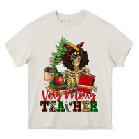 Cream very merry teacher skeleton Heavy Core Tee - NancyCooperArtShop