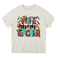 Cream wife mom teacher Heavy Core Tee - NancyCooperArtShop