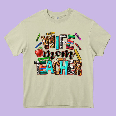 Wife Mom Teacher Heavy Core Tee Designed By Nancycooperartshop