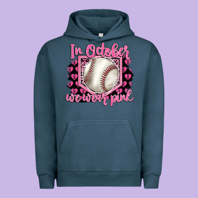 In October We Wear Pink Baseball Urban Hoodie Designed By Barkaloodesign