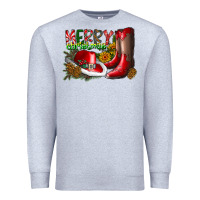 Heather Grey cowboy merry christmas Premium Sweatshirt - CowhideDigitalArt