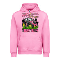 Fuchsia Pink just a girl who loves tractors Urban Hoodie - BarkalooDesign