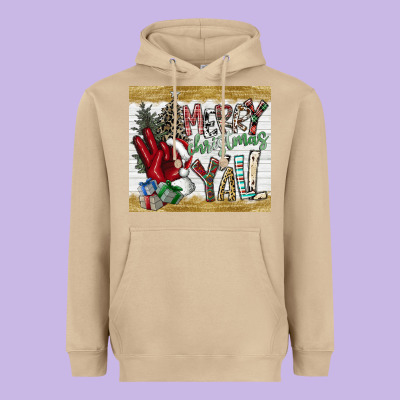 Merry Christmas Y'all Heavyweight Hoodie Designed By Cowhidedigitalart