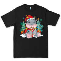 Black cute christmas hippopotamus Premium Tee - MaliasSmallBusiness