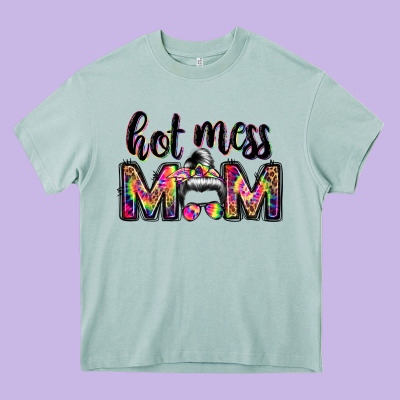 Hot Mess Mom Messy Bun Heavy Core Tee Designed By Jahusdesignshop