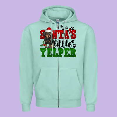 Santa's Little Yelper Zipper Hoodie Designed By Fadigitalartstudio