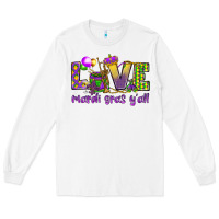 White Love Mardi Gras Y'all Long Sleeve Tee - HowdyJamesFarm