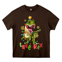 Chocolate Brown tree rex trex christmas dinosaur Heavy Core Tee - MaliasSmallBusiness