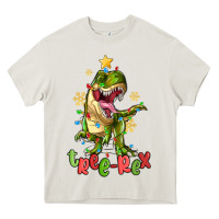 Cream tree rex trex christmas dinosaur Heavy Core Tee - MaliasSmallBusiness
