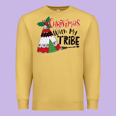 Christmas With My Tribe Boho Premium Sweatshirt Designed By Cowhidedigitalart