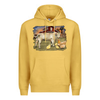 Antique Gold charolaris bull and chicken in barnyard Premium Hoodie - RanaPortraitStore
