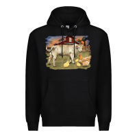 Black charolaris bull and chicken in barnyard Premium Hoodie - RanaPortraitStore
