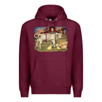 Burgundy charolaris bull and chicken in barnyard Premium Hoodie - RanaPortraitStore