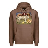 Chestnut charolaris bull and chicken in barnyard Premium Hoodie - RanaPortraitStore