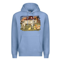 Colony Blue charolaris bull and chicken in barnyard Premium Hoodie - RanaPortraitStore