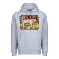 Heather Grey charolaris bull and chicken in barnyard Premium Hoodie - RanaPortraitStore